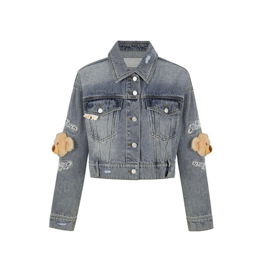 13DE MARZO Elbow Bear Denim Jacket Blue