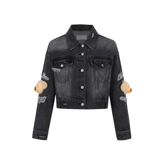 13DE MARZO Elbow Bear Denim Jacket Black