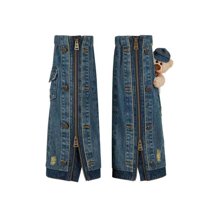 13DE MARZO Double-layer Denim Leg Warmers Blue