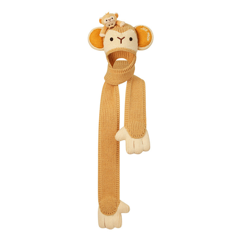 13DE MARZO Monkey Bear Beanie Scarf Yellow