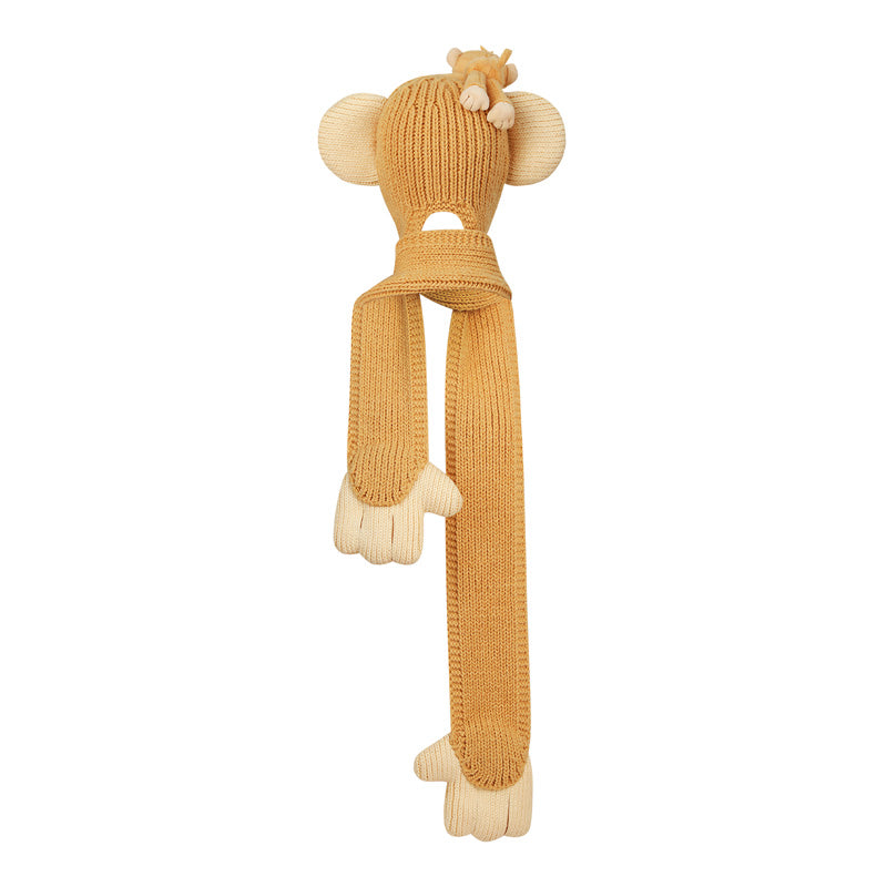 13DE MARZO Monkey Bear Beanie Scarf Yellow