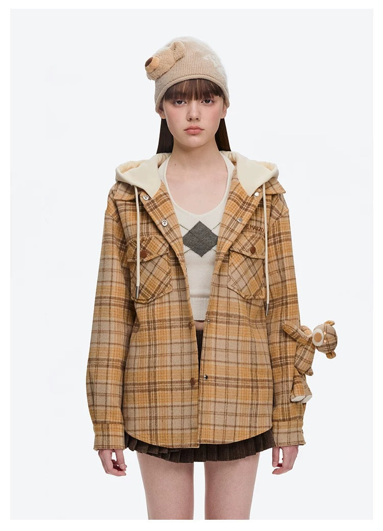 13DE MARZO Doozoo Checked Hooded Jacket Yellow