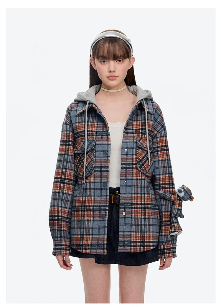 13DE MARZO Doozoo Checked Hooded Jacket Blue