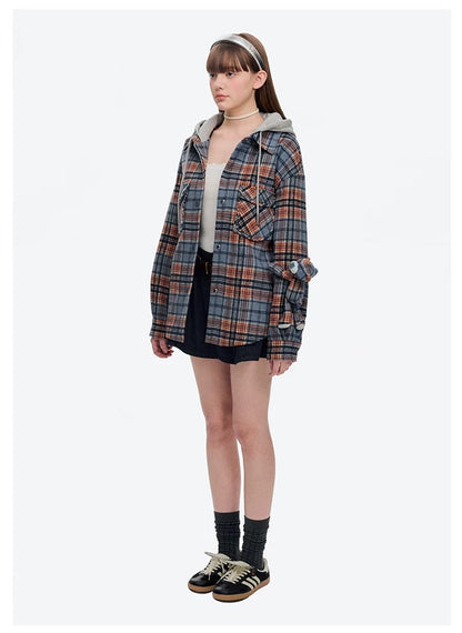 13DE MARZO Doozoo Checked Hooded Jacket Blue