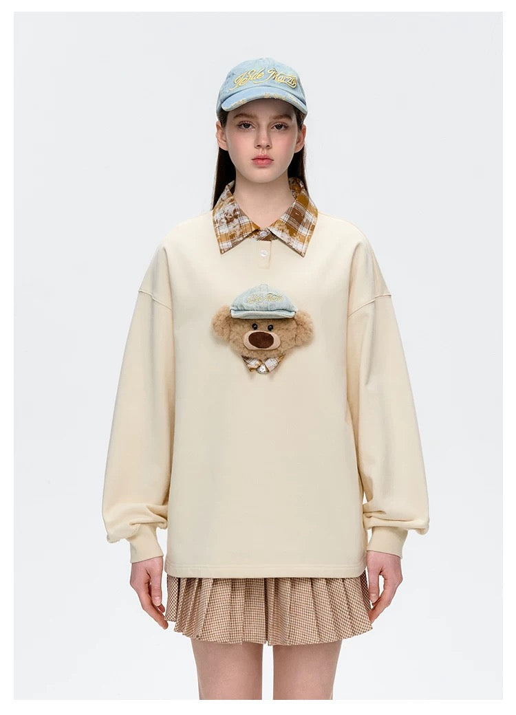 13DE MARZO Real Cap Bear Sweater Beige