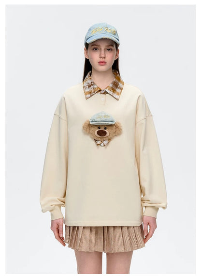 13DE MARZO Real Cap Bear Sweater Beige