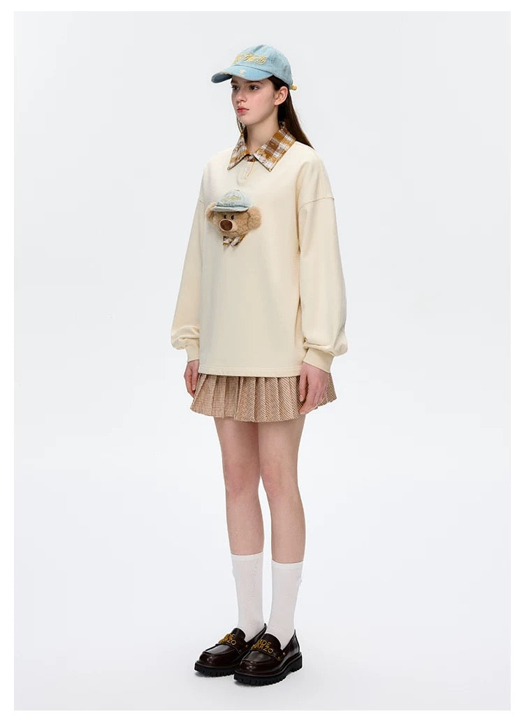 13DE MARZO Real Cap Bear Sweater Beige