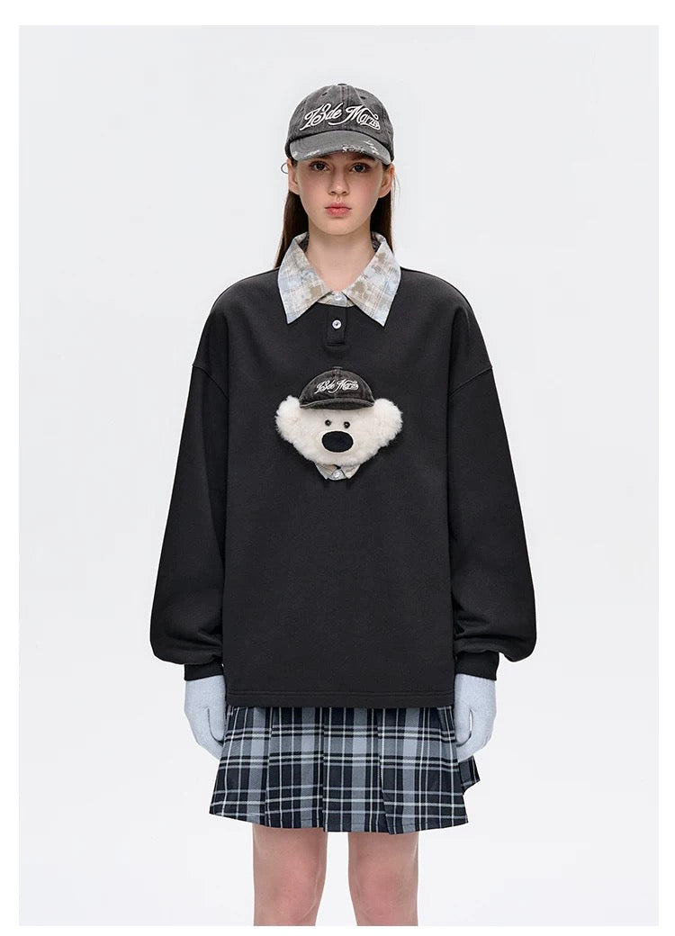 13DE MARZO Real Cap Bear Sweater Dark Grey