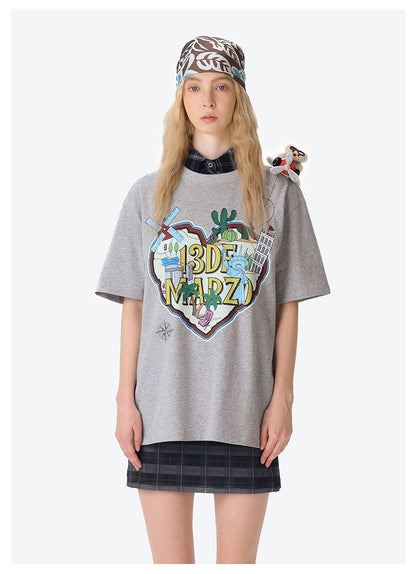 13DE MARZO Pilot Bear World Travel T-shirt Grey