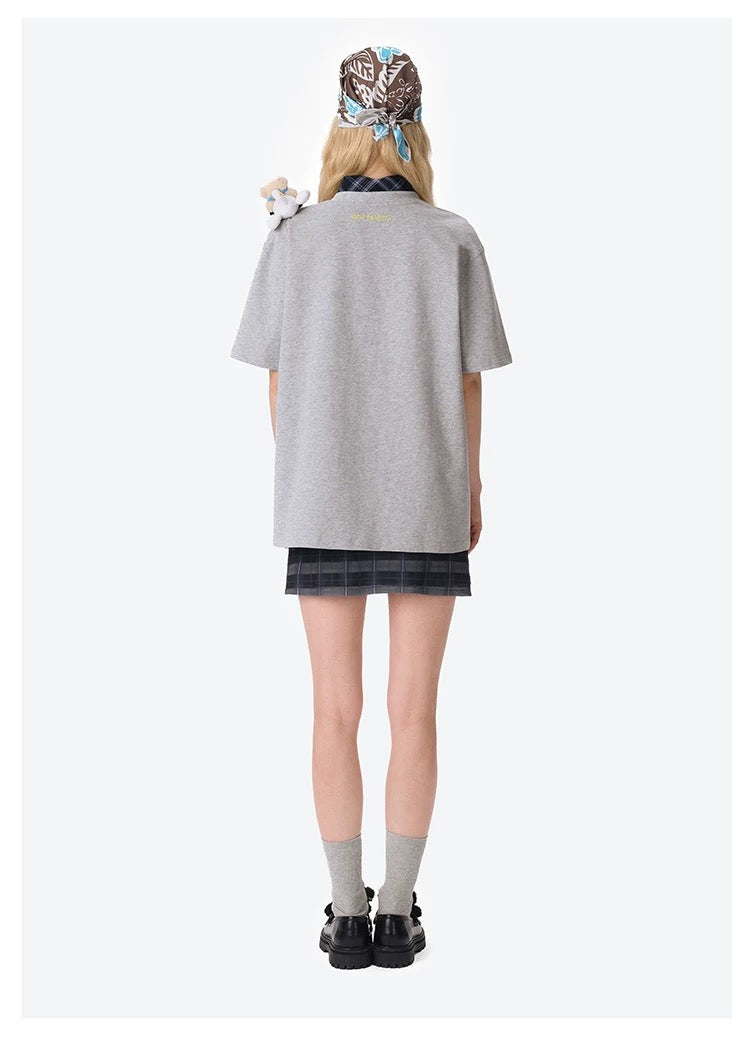 13DE MARZO Pilot Bear World Travel T-shirt Grey