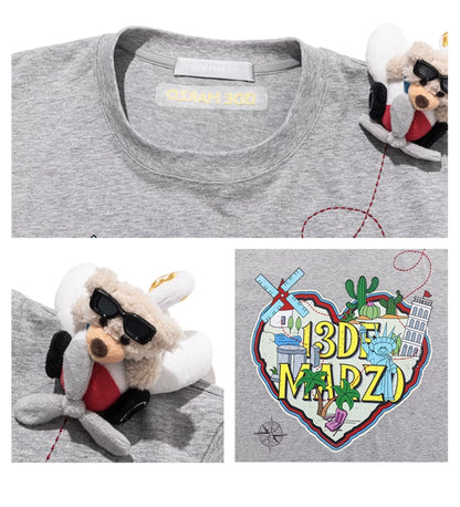 13DE MARZO Pilot Bear World Travel T-shirt Grey