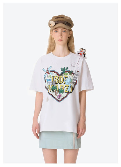 13DE MARZO Pilot Bear World Travel T-shirt White