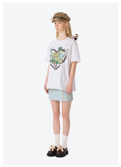 13DE MARZO Pilot Bear World Travel T-shirt White