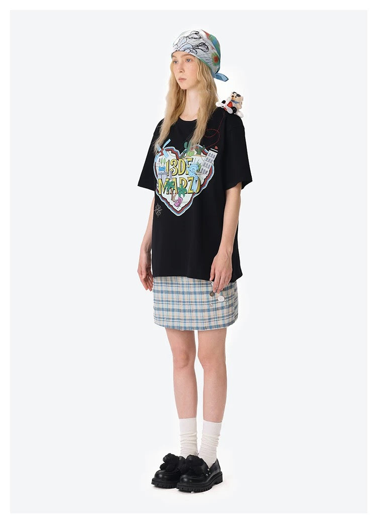 13DE MARZO Pilot Bear World Travel T-shirt Black