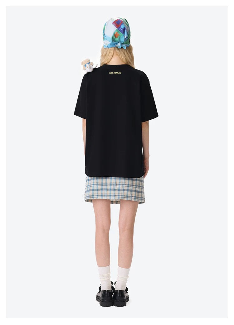 13DE MARZO Pilot Bear World Travel T-shirt Black