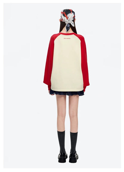 13DE MARZO Doozoo Colour-Blocked Raglan Sleeve Red