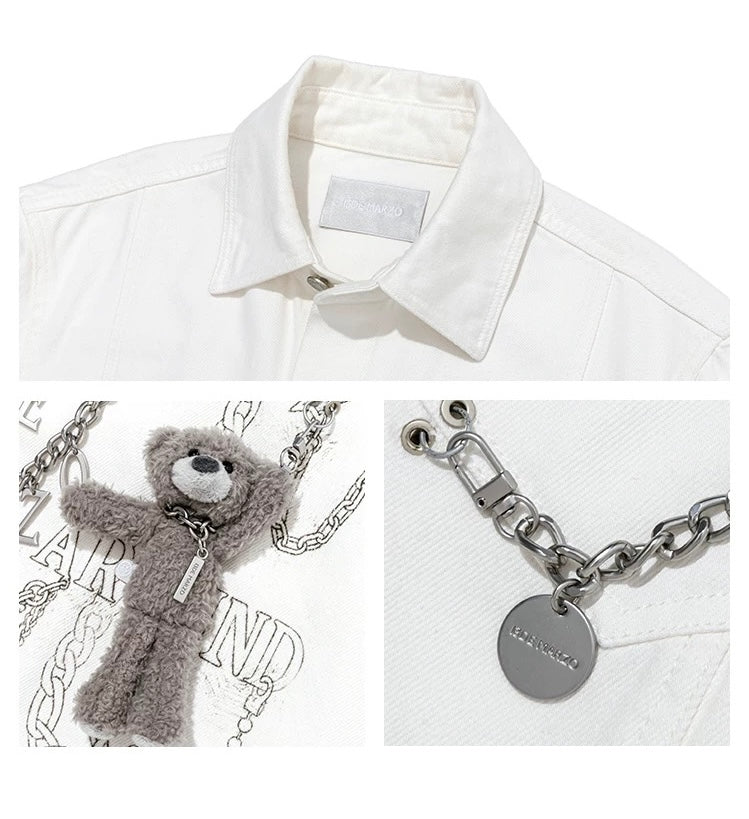 13DE MARZO Chains Illustrated Denim Shirt White