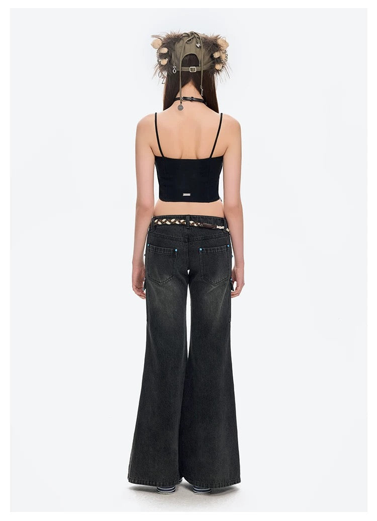 13DE MARZO Doozoo Strings Jeans Black