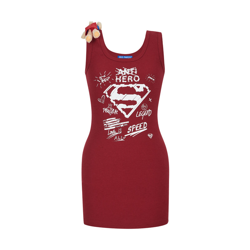 13DE MARZO x Superman Bear Bodycon Dress Red