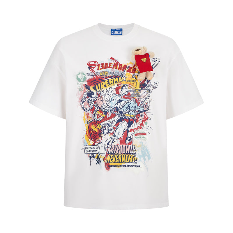 13DE MARZO x Superman Bear Illustrated T-shirt White