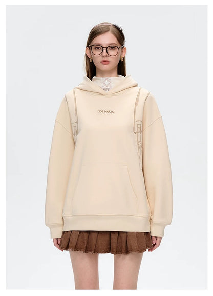 13DE MARZO Bear Backpack Print Hoodie Beige