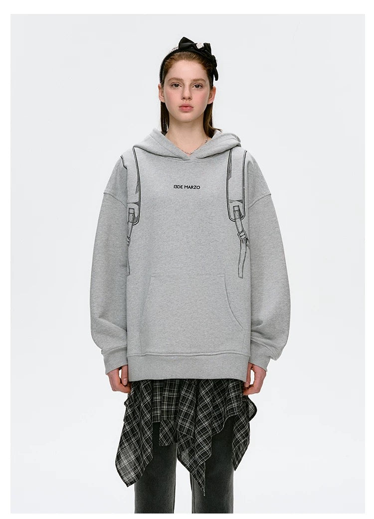 13DE MARZO Bear Backpack Print Hoodie Grey