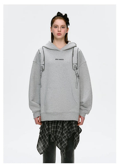 13DE MARZO Bear Backpack Print Hoodie Grey