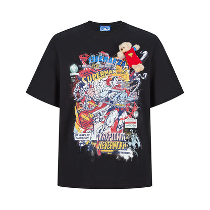 13DE MARZO x Superman Bear Illustrated T-shirt Black