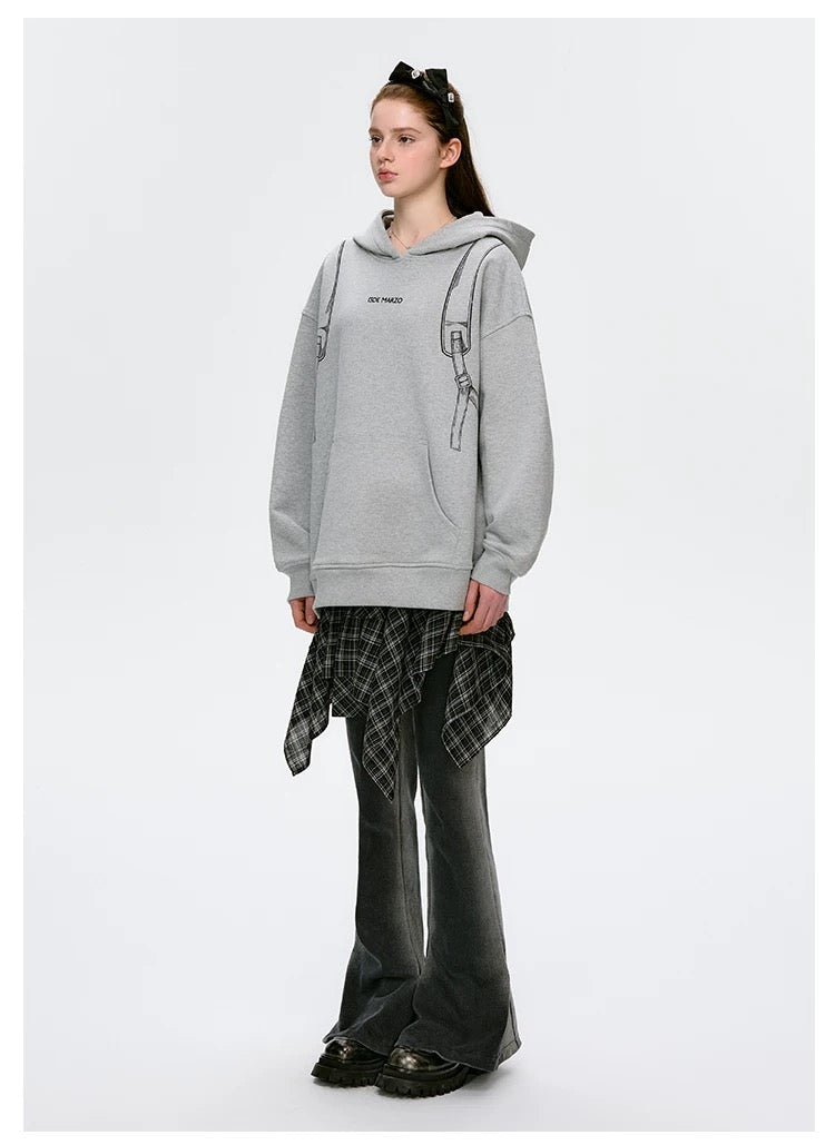 13DE MARZO Bear Backpack Print Hoodie Grey