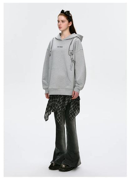 13DE MARZO Bear Backpack Print Hoodie Grey