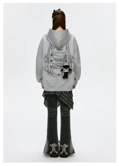 13DE MARZO Bear Backpack Print Hoodie Grey