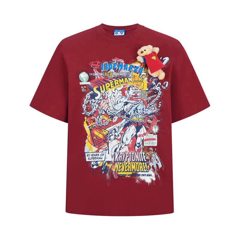 13DE MARZO x Superman Bear Illustrated T-shirt Red
