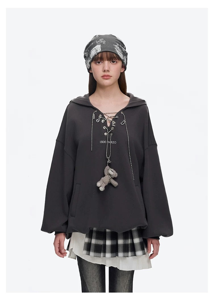 13DE MARZO Chains Hoodie Dress Dark Grey