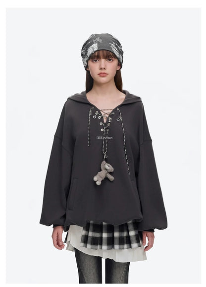 13DE MARZO Chains Hoodie Dress Dark Grey