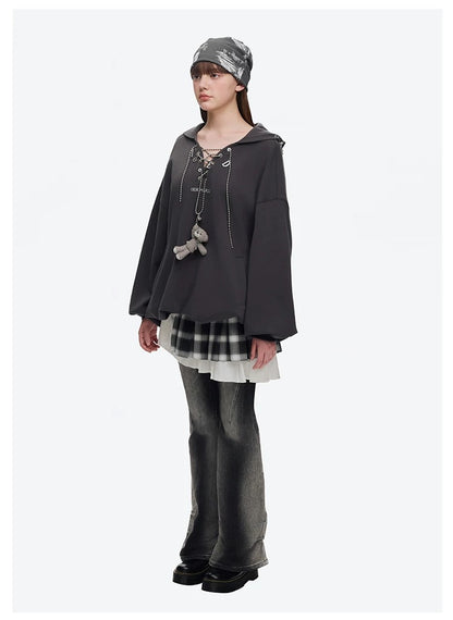 13DE MARZO Chains Hoodie Dress Dark Grey