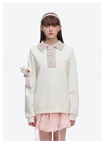 13DE MARZO Unicorn Bear Polo Sweater Beige