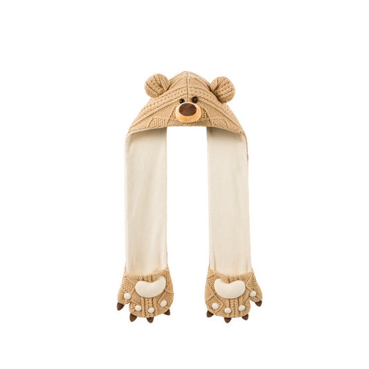 13DE MARZO Bear Head Scarf Khaki