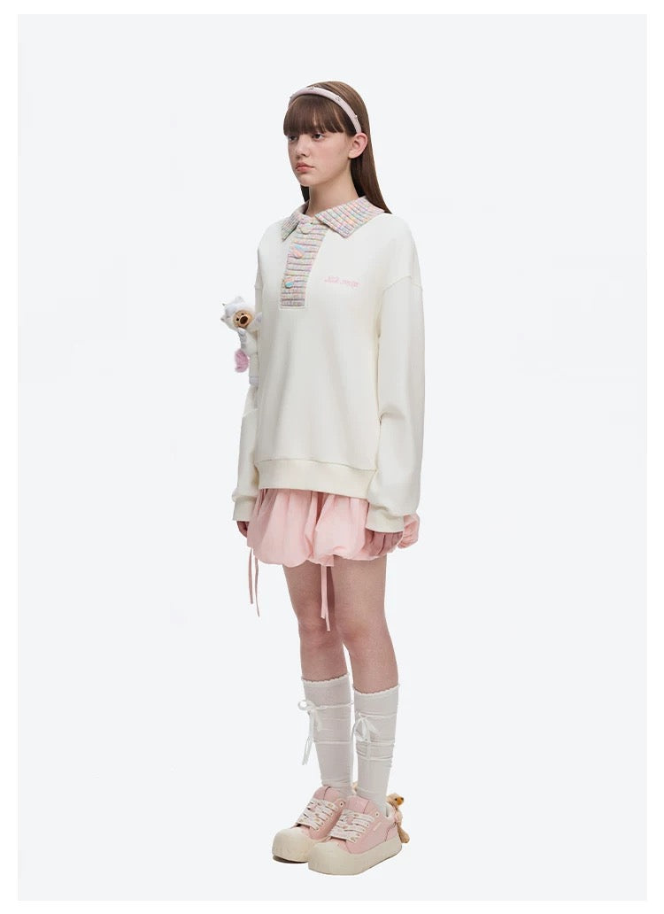 13DE MARZO Unicorn Bear Polo Sweater Beige