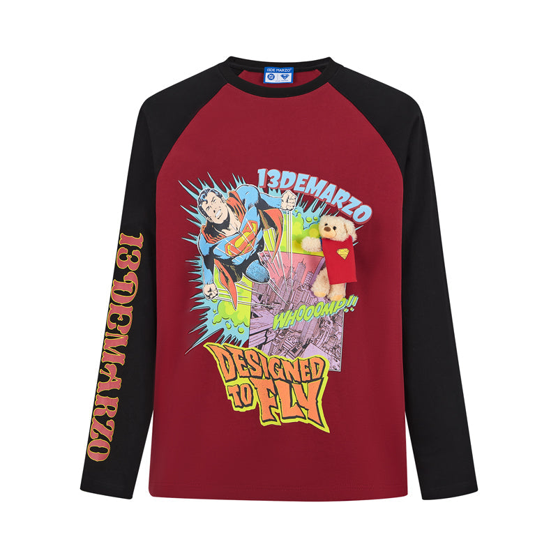 13DE MARZO x Superman Bear Raglan T-Shirt Red