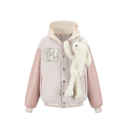 13DE MARZO Doozoo Gaint Baseball Jacket Pink