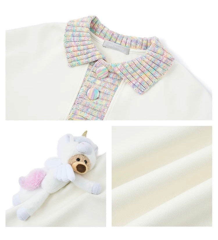 13DE MARZO Unicorn Bear Polo Sweater Beige
