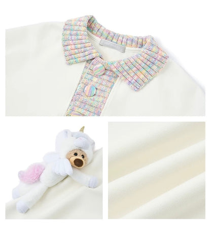 13DE MARZO Unicorn Bear Polo Sweater Beige