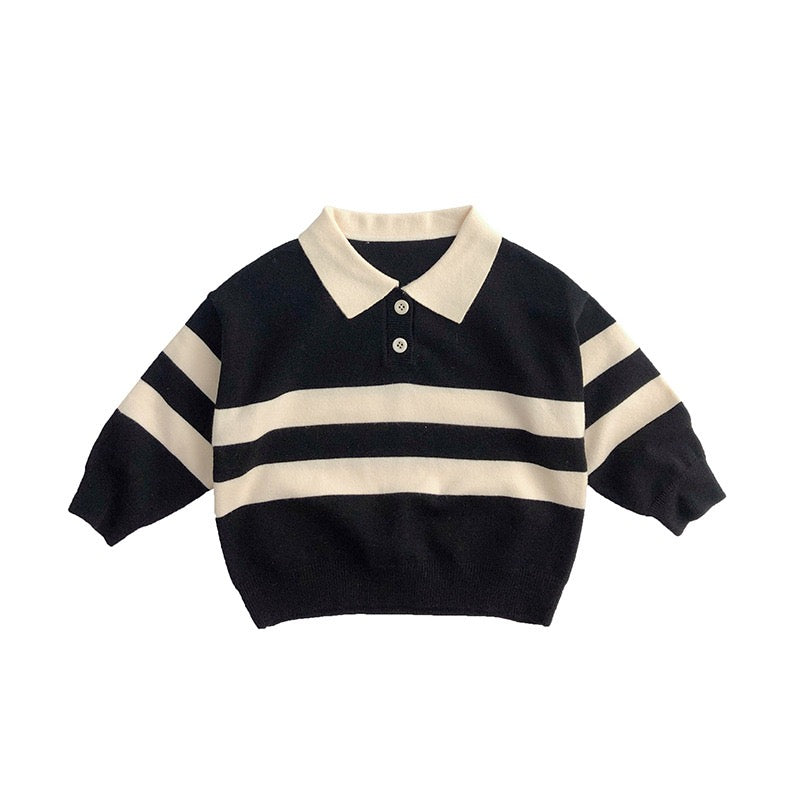 WD Striped Two Button Lapel Knit Sweater