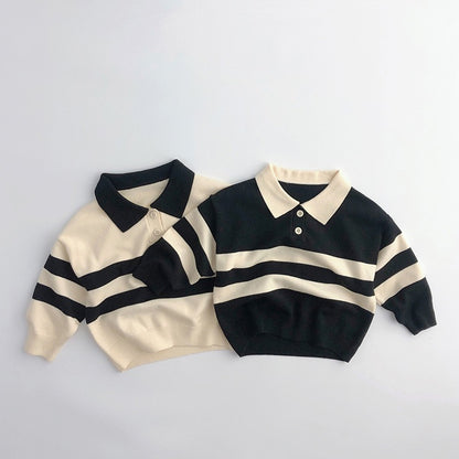 WD Striped Two Button Lapel Knit Sweater