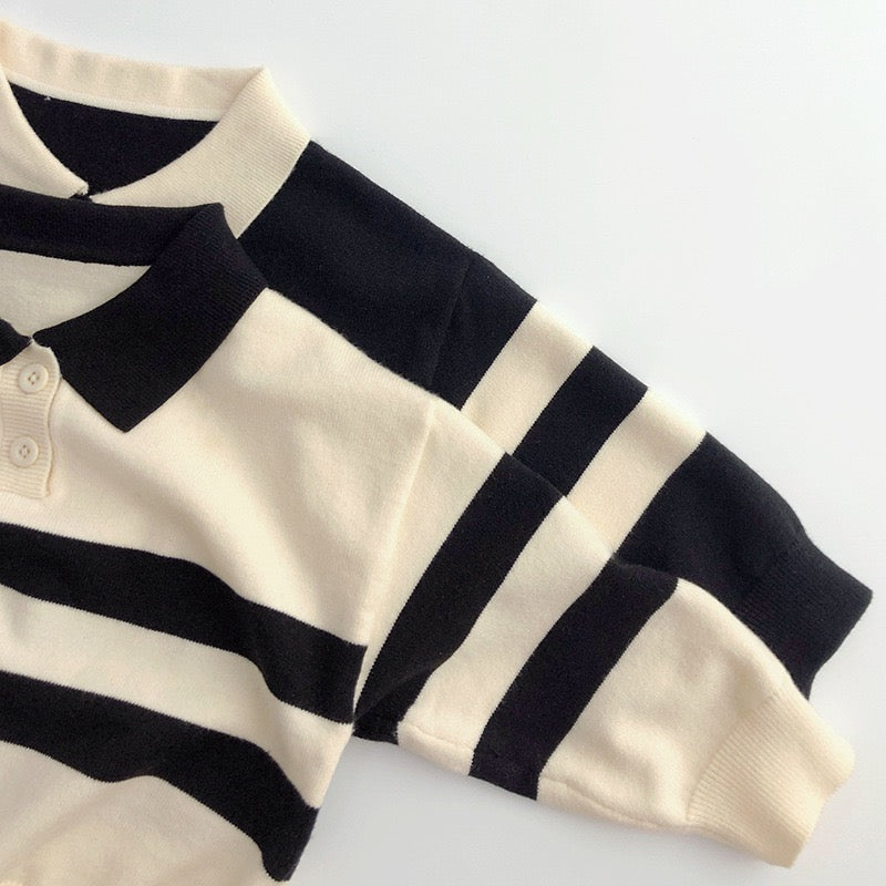 WD Striped Two Button Lapel Knit Sweater