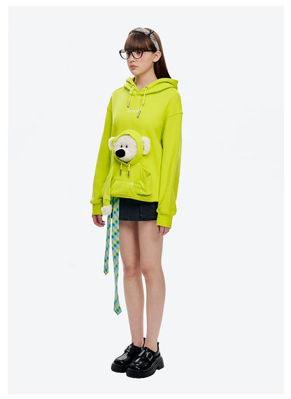 13DE MARZO Doozoo Pocket Bear Hoodie Neon Green