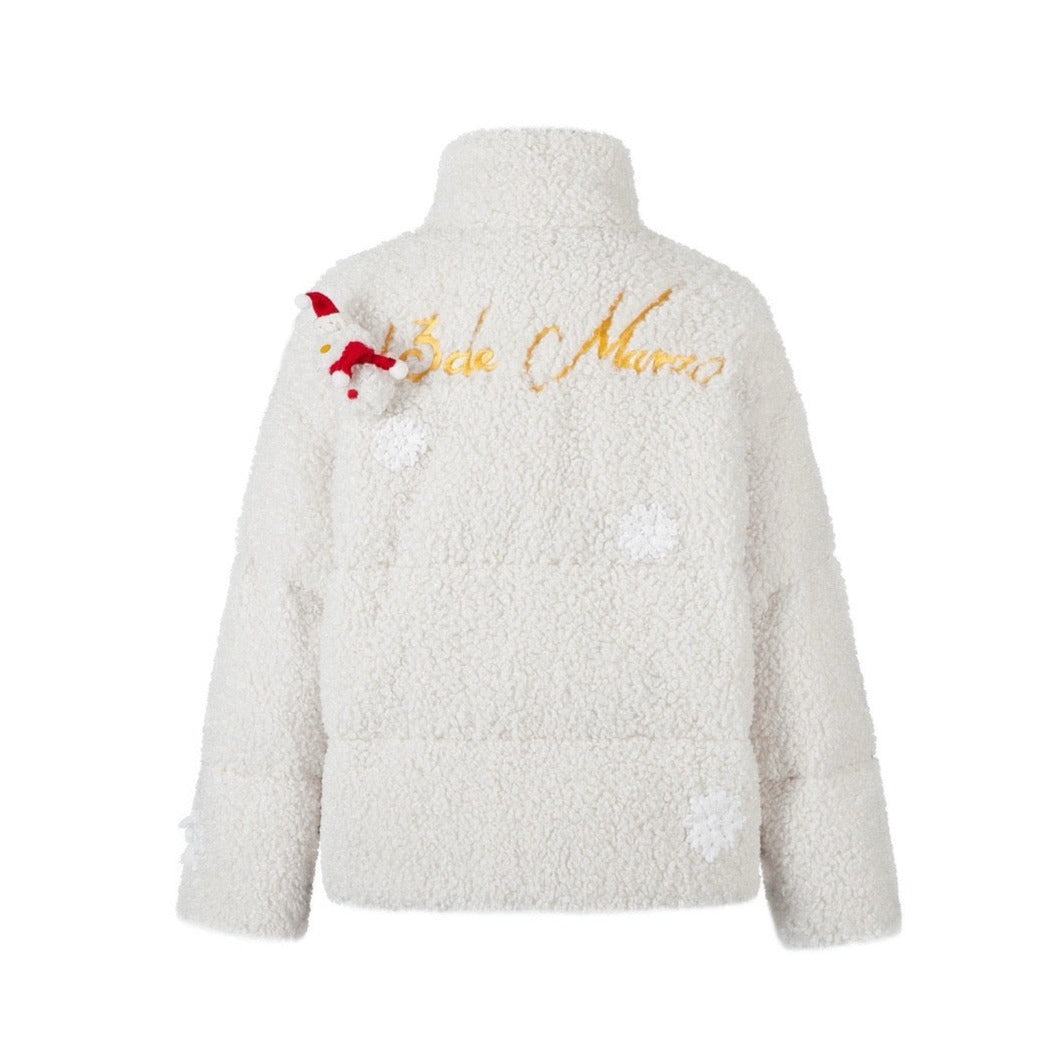 13DE MARZO Christmas Snowman Bear Fleece Coat Beige