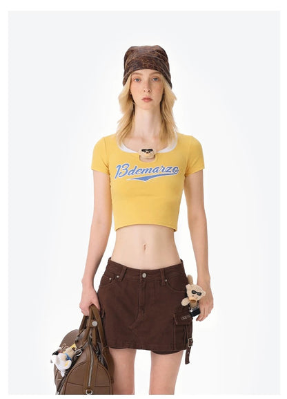 13DE MARZO Collision Colour Slim Top Yellow