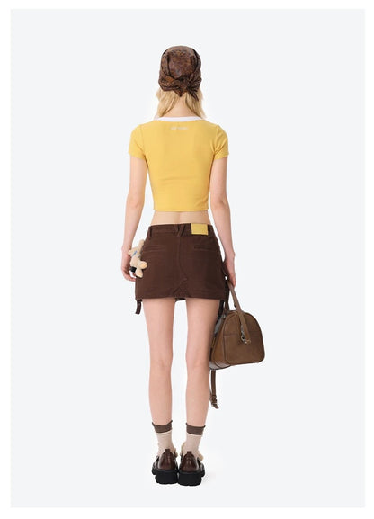 13DE MARZO Collision Colour Slim Top Yellow