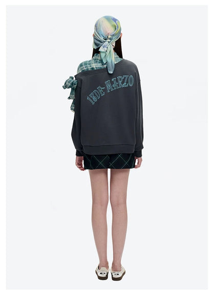 13DE MARZO Splicing Shirt Asymmetrical Shoulder Sweater Green